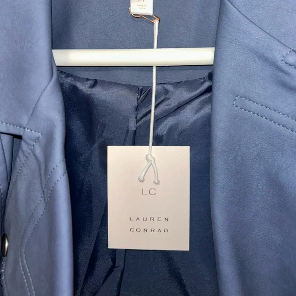 Women's Blue Faux Leather Jacket - Picture 3 of 3